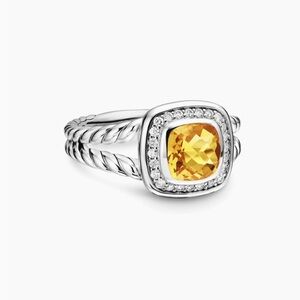 David Yurman Albion Collection Silver Ring with ROUND Citrine and Pave Diamonds